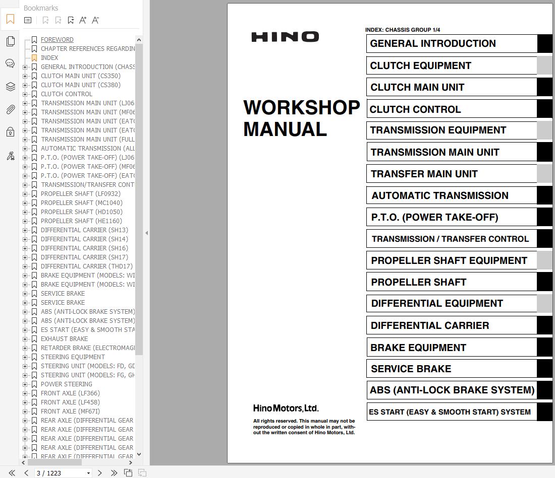 Hino FD1J, GD1J, FG1J, FL1J, FM1J Truck Pdf Workshop Service Manual