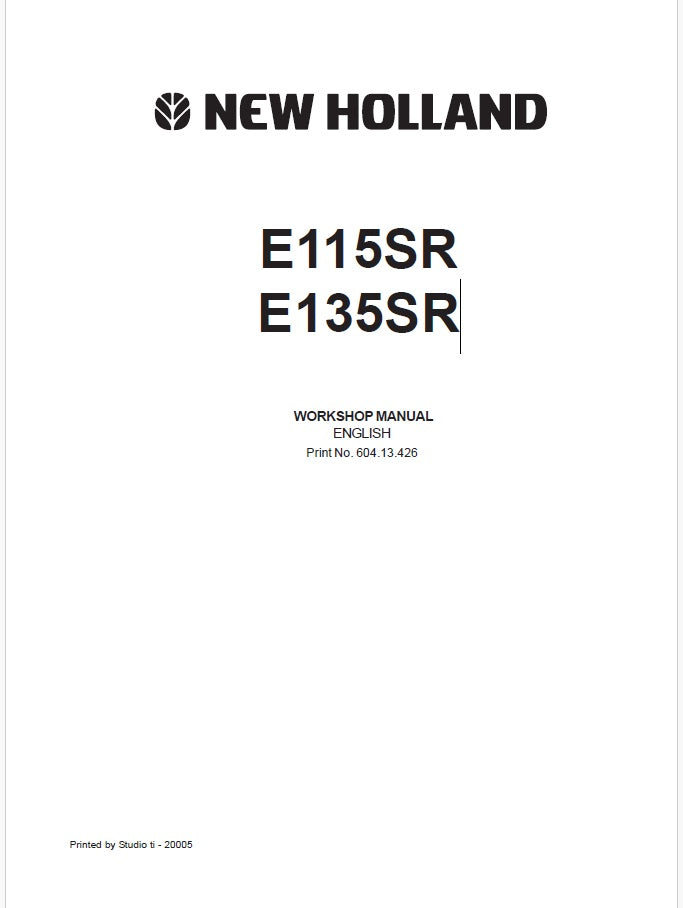 New Holland E115SR, E135SR Crawler Excavator Pdf Repair Service Manual
