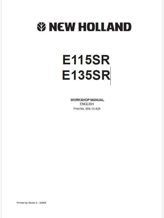 New Holland E115SR, E135SR Crawler Excavator Pdf Repair Service Manual