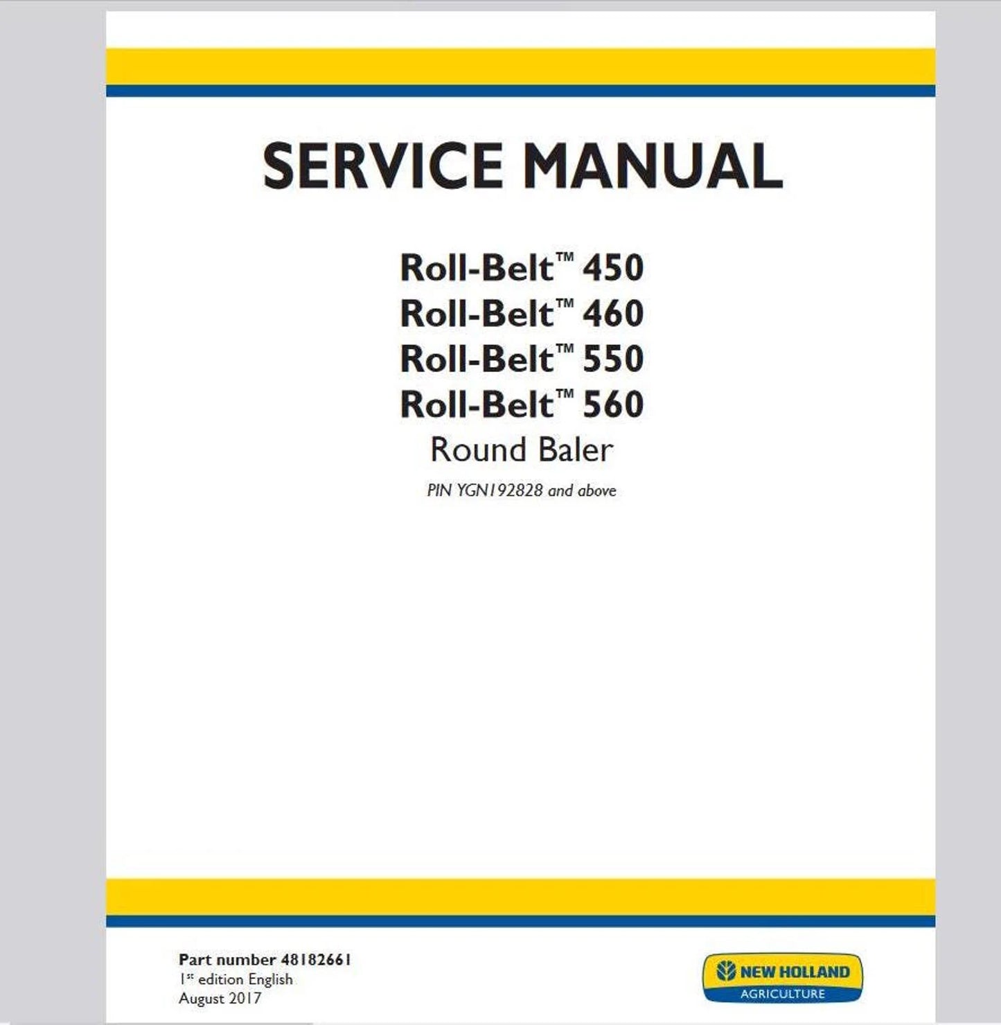 New Holland Roll Belt 450, 460, 550, 560 Round Baler Pdf Repair Service Manual