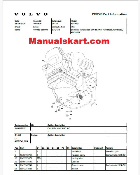Volvo EC230 Electric Excavator Pdf Parts Catalog Manual