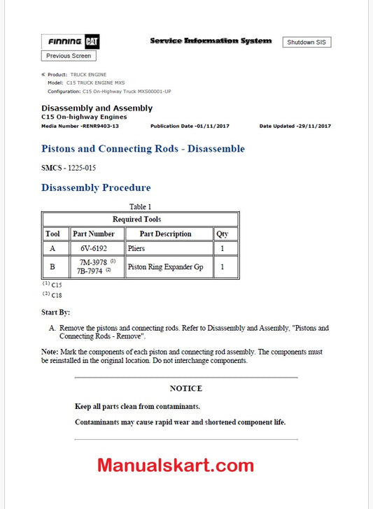 Caterpillar C15 Truck Engine Repair Service Manual MXS