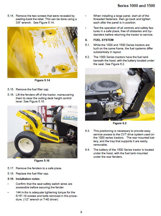 Cub Cadet 1000 and 1500 Series Riding Tractor Mower Pdf Repair Service Manual 3