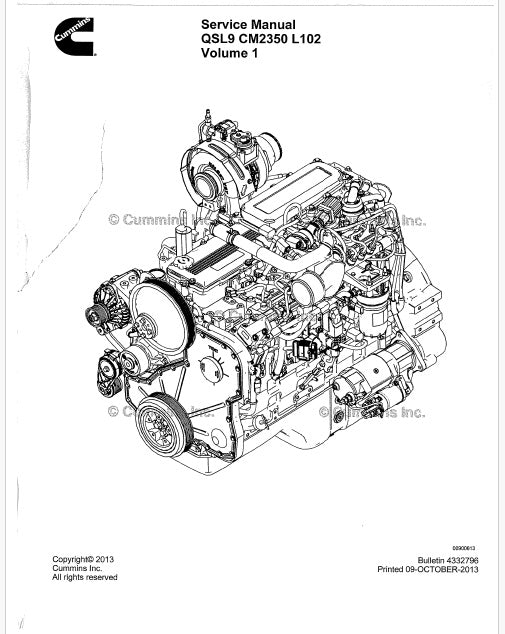 Cummins QSL9 CM2350 L102 Engine Pdf Repair Service Manual (Volume 1)