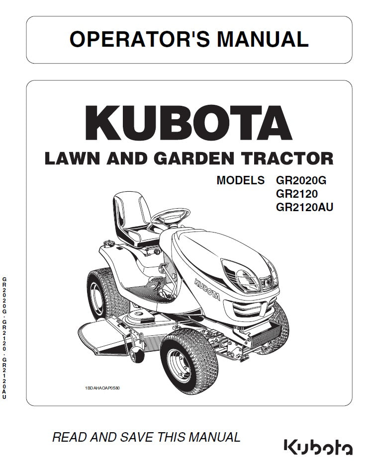 Kubota GR2020G, GR2120, GR2120AU Lawn and Garden Tractor Pdf Operator's Manual