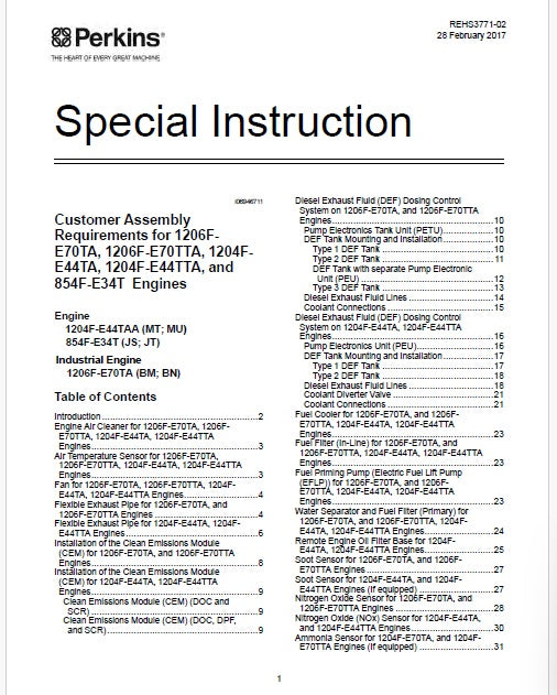 Perkins 1204F Industrial Engines Pdf Special Instruction Manual