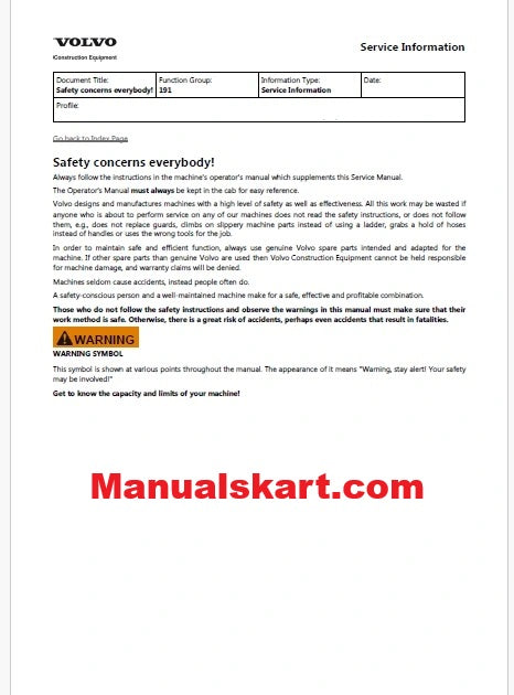 Volvo EC27D Compact Excavator Pdf Repair Service Manual