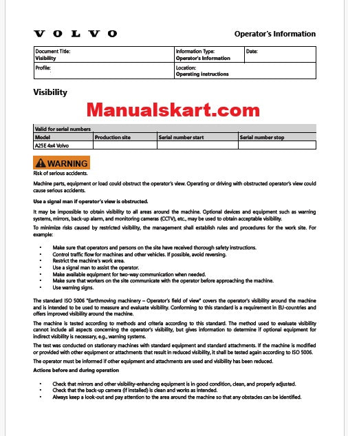 Volvo EC200E L Excavator Pdf Operator's Manual