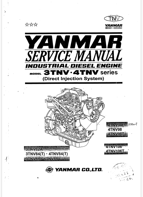 Yanmar 3TNV, 4TNV Series Diesel Engine Pdf Repair Service Manual (Tier 2)