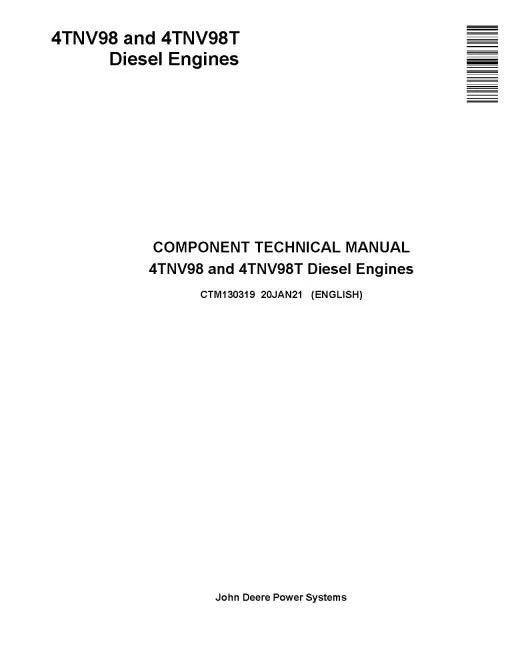 Yanmar 4TNV98 and 4TNV98T (iT4/Stage IIIB) Diesel Engines Engine Technical Pdf Repair Service Manual (CTM130319)