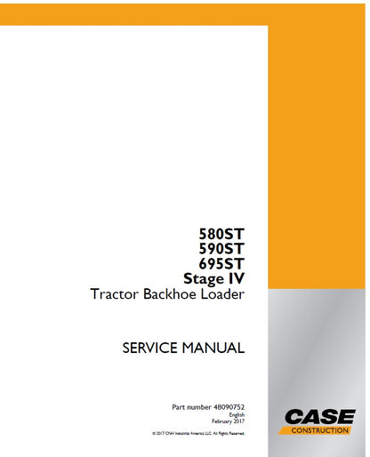 Case 580ST, 590ST, 695ST Tractor Backhoe Loader Pdf Repair Service Manual (Stage IV)