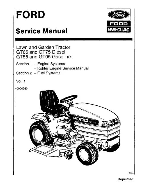 Ford, New Holland Diesel GT65, GT75, Gasoline GT85 and GT95 Lawn Tractors Pdf Repair Service Manual (40006540)