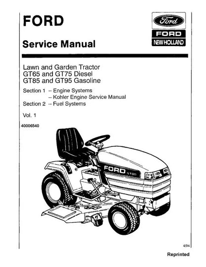 Ford, New Holland Diesel GT65, GT75, Gasoline GT85 and GT95 Lawn Tractors Pdf Repair Service Manual (40006540)