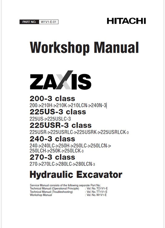 Hitachi ZX200-3, ZX210H-3, ZX210K-3, ZX210LCN-3, ZX240N-3 Hydraulic Excavator Repair Service Manual