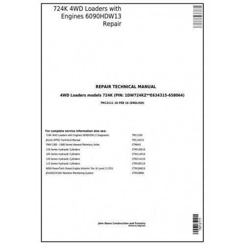 John Deere 724K Loader Service Repair Technical Manual Pdf TM12111 2