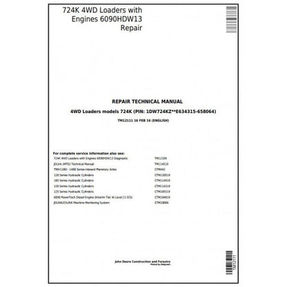 John Deere 724K Loader Service Repair Technical Manual Pdf TM12111 2