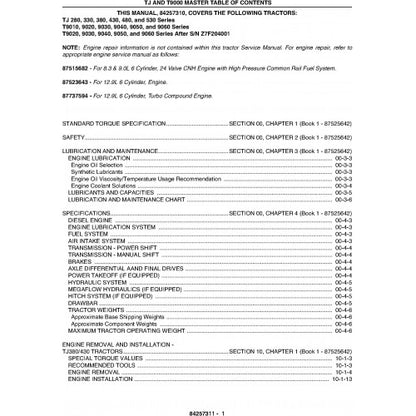 New Holland TJ280, TJ330, TJ380, TJ430, TJ480, TJ530, T9010, T9020, T9030, T9040, T9050, T9060 Tractors Pdf Repair Service Manual (P. Nb. 884257310)