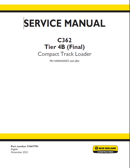 New Holland C362 Compact Track Loader Pdf Repair Service Manual (Tier 4b)