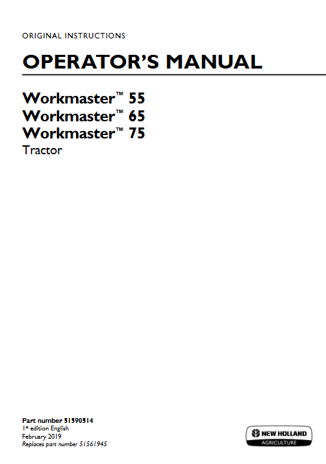 New Holland Workmaster 55, 65, 75 Tractor Pdf Operators Manual