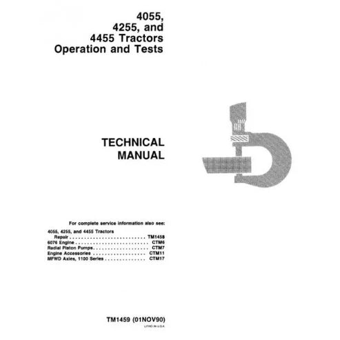 John Deere 4055, 4255, 4455 Tractor Operation and Tests Manual Pdf - TM1459