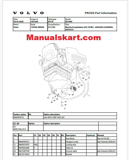 Volvo EC230 Electric Excavator Pdf Parts Catalog Manual Download