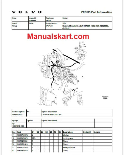 Volvo EC230 Electric Excavator Parts Catalog Manual 