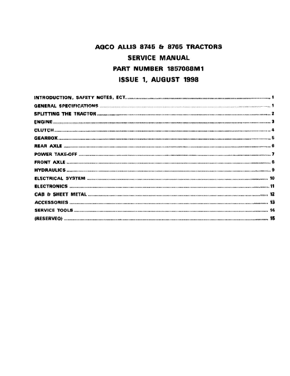 AGCO Allis 8745, 8765 Tractors Pdf Repair Service Manual