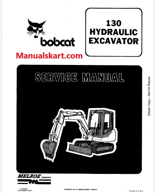 Bobcat 130 Hydraulic Excavator Pdf Repair Service Manual