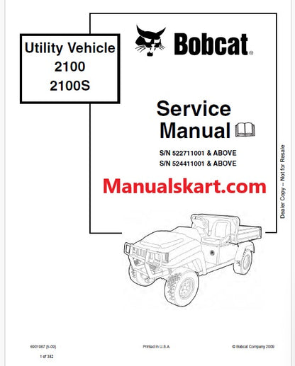 Bobcat 2100, 2100S Utility Vehicle Pdf Repair Service Manual (Pb no. 6901987)