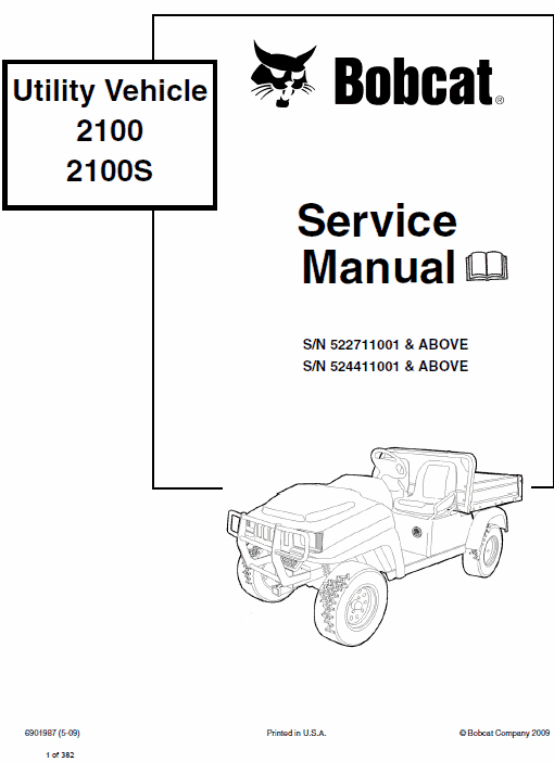 Bobcat 2100, 2100S Utility Vehicle Pdf Repair Service Manual