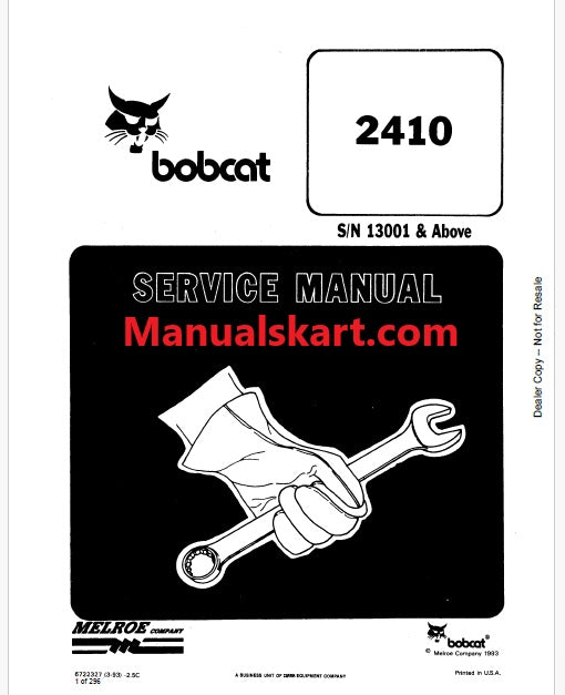 Bobcat 2410 Articulated Loader Pdf Repair Service Manual Sn 13001 & Above