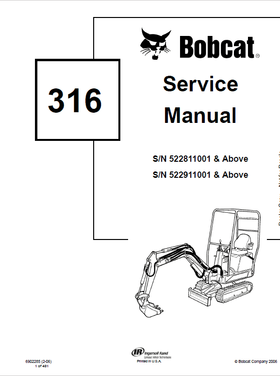 Bobcat 316 Hydraulic Excavator Pdf Repair Service Manual Download