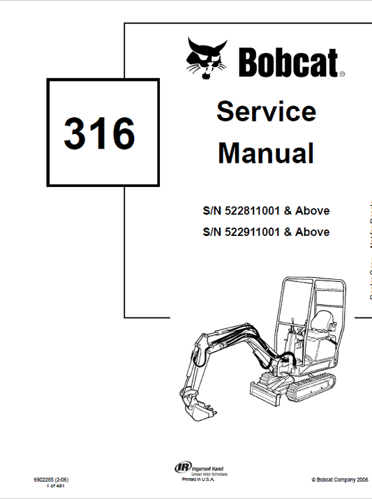 Bobcat 316 Hydraulic Excavator Pdf Repair Service Manual