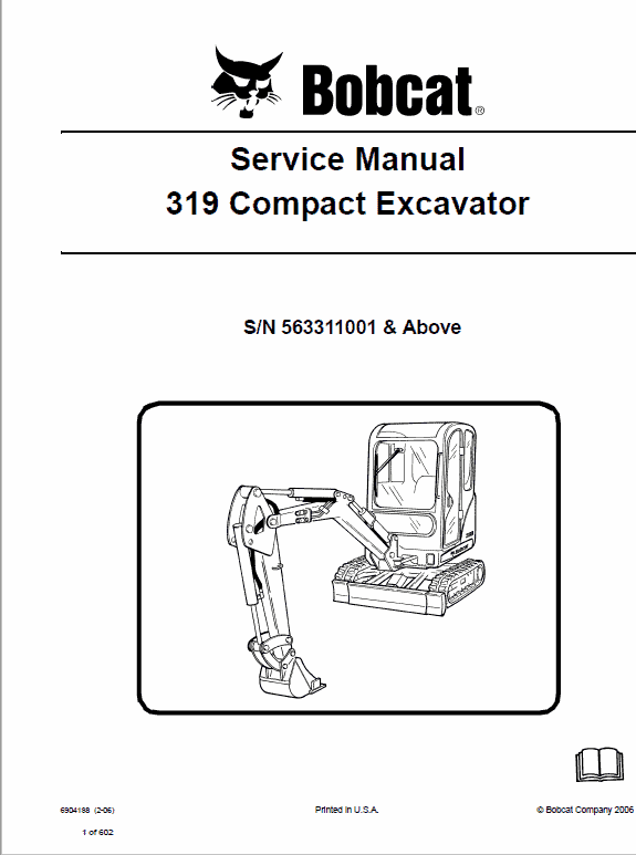 Bobcat 319 Compact Excavator Pdf Repair Service Manual Sn 563311001 & Above