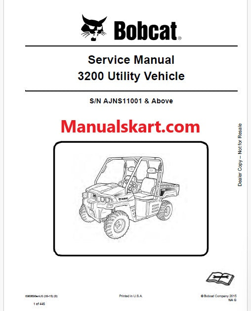 Bobcat 3200 Utility Vehicle Pdf Repair Service Manual (Pb no. 6989598enUS)