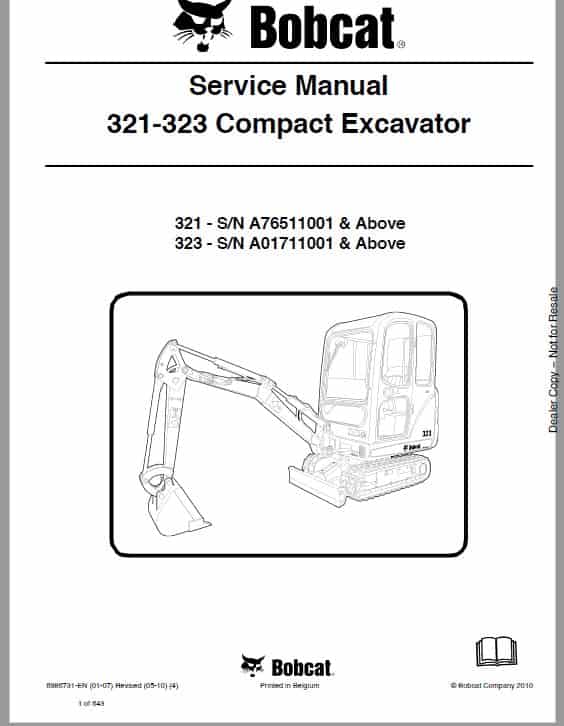 Bobcat 321, 323 Compact Excavator Pdf Repair Service Manual Download