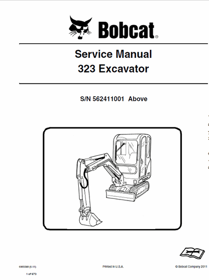 Bobcat 323 Compact Excavator Pdf Repair Service Manual Sn 562411001 & Above