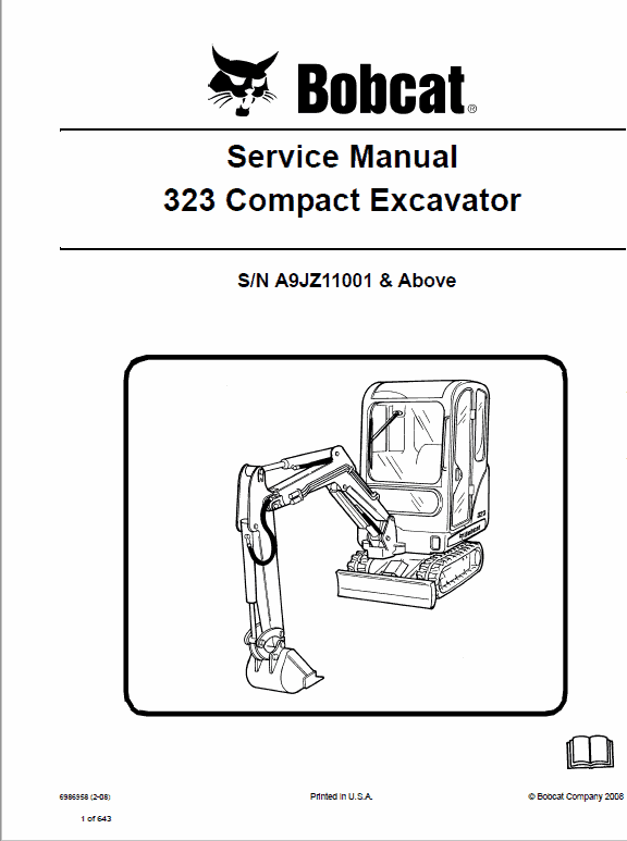 Bobcat 323 Compact Excavator Pdf Repair Service Manual Sn A9JZ11001 & Above