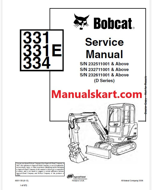 Bobcat 331, 331E, 334 Excavator Pdf Repair Service Manual