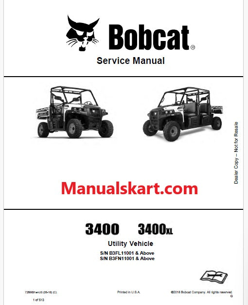 Bobcat 3400, 3400XL Utility Vehicle Pdf Repair Service Manual (Pb no. 7255691enUS)