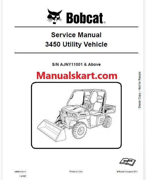 Bobcat 3450 Utility Vehicle Pdf Repair Service Manual (Pb no. 6989610)