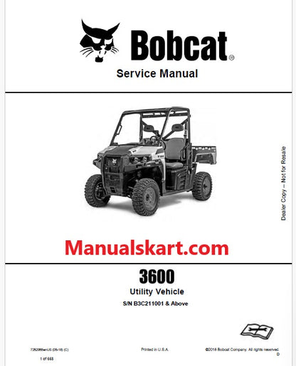 Bobcat 3600 Utility Vehicle Pdf Repair Service Manual (Pb no. 7252955enUS)