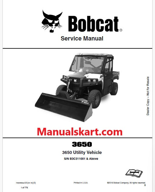 Bobcat 3650 Utility Vehicle Pdf Repair Service Manual (Pb no. 7252958enUS)