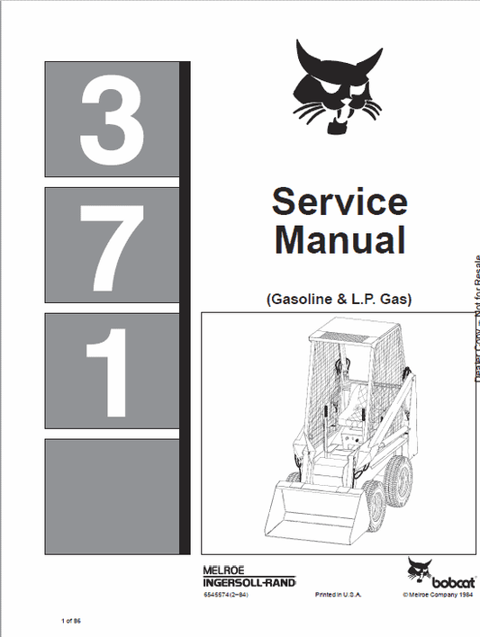 Bobcat 371 Skid Steer Loader Gasoline and L.P Gas Pdf Repair Service Manual