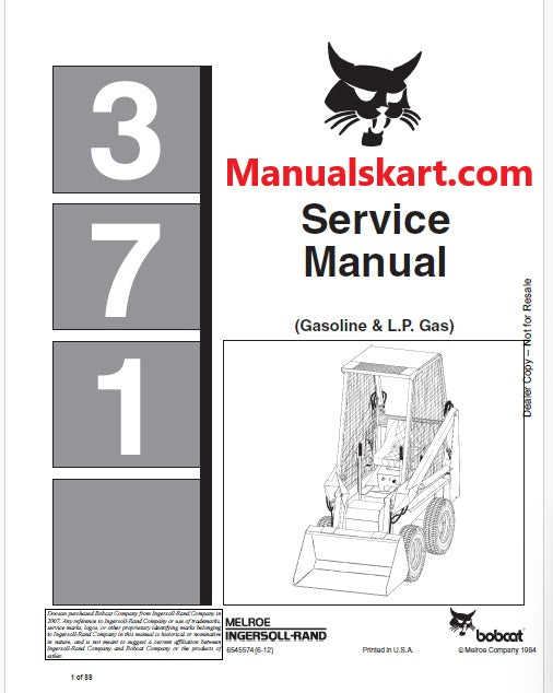 Bobcat 371 Skid Steer Loader Pdf Repair Service Manual