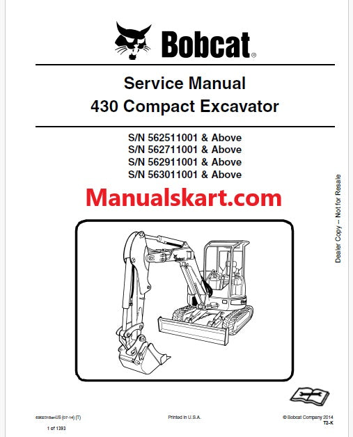 Bobcat 430 Compact Excavator Pdf Repair Service Manual