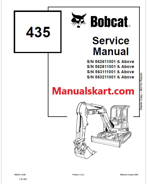 Bobcat 435 Compact Excavator Pdf Repair Service Manual