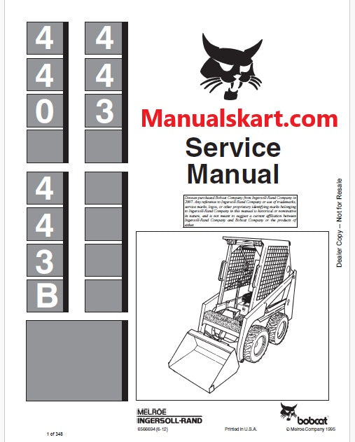 Bobcat 440, 443, 443B Skid Steer Loader Pdf Repair Service Manual