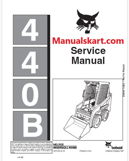 Bobcat 440B Skid Steer Loader Pdf Repair Service Manual