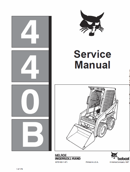 Bobcat 440B Skid Steer Loader Pdf Repair Service Manual